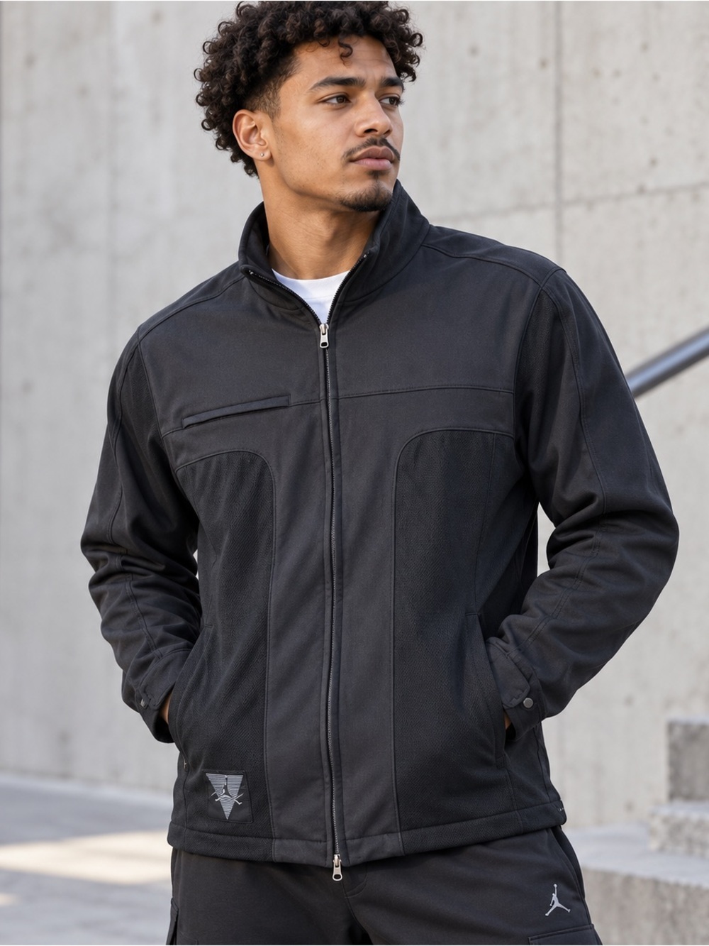 Nike Air Jordan Flight Jacket Mens Medium Full Zip Logo Jumpman Black
